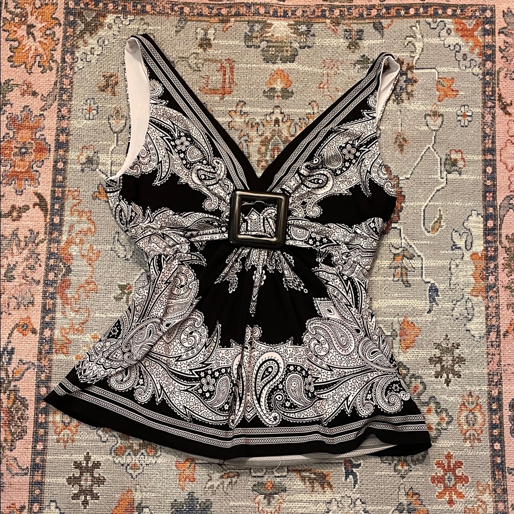 Y2K Club Babydoll Black and White Paisley Women's Top